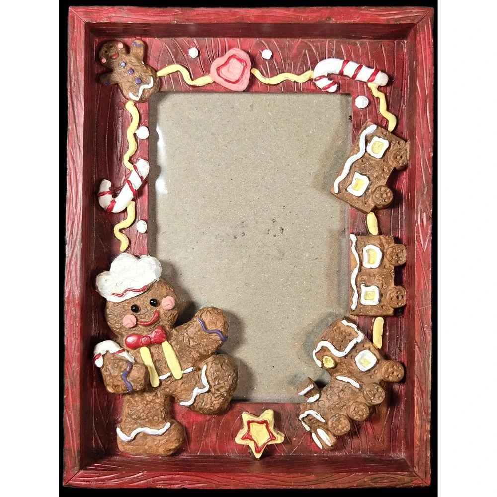 Holiday Gingerbread Man Cookie Train 3D Resin Picture Frame Red 5x3.5 Photo *pic